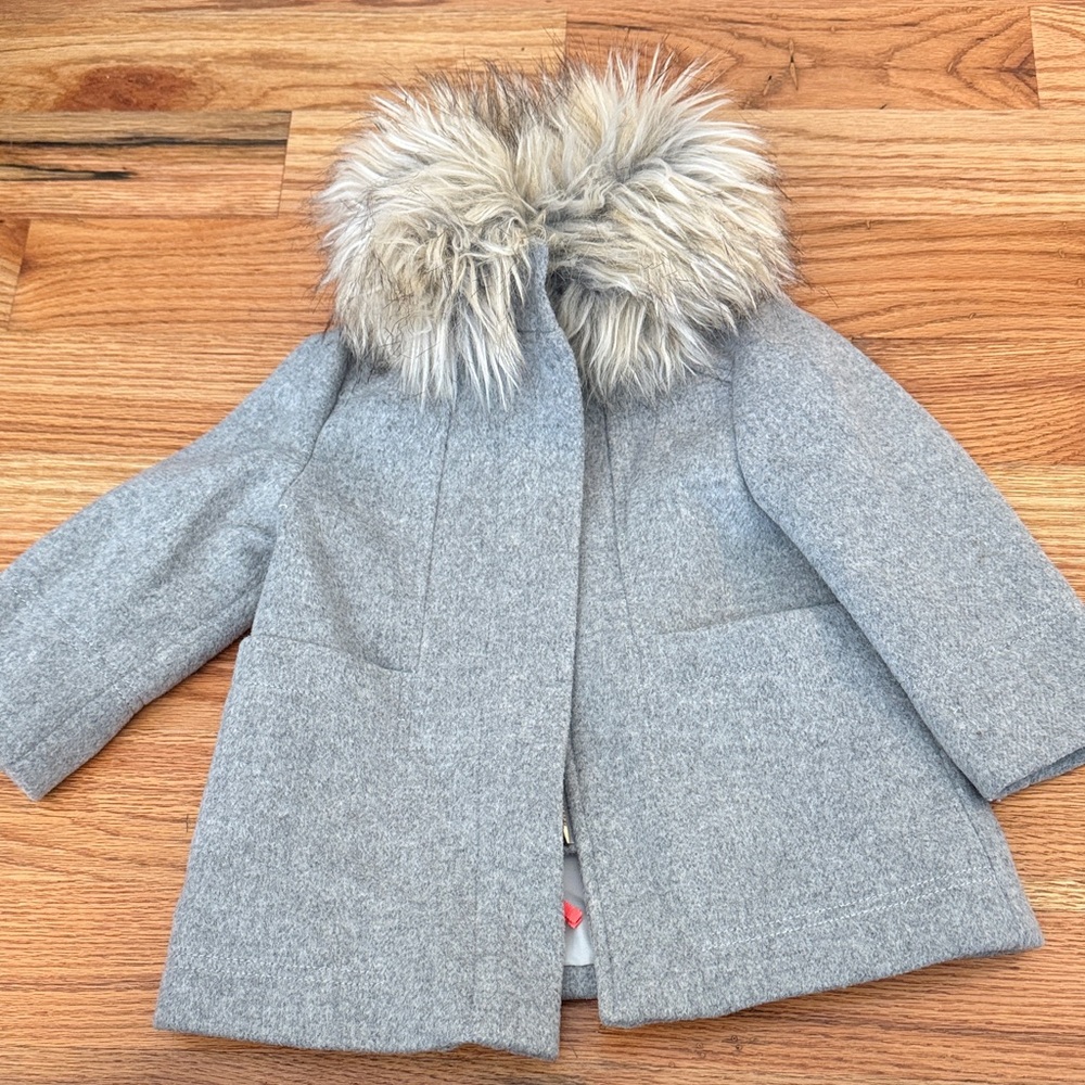 Crewcuts Gray Pea Coat with Faux Fur Collar